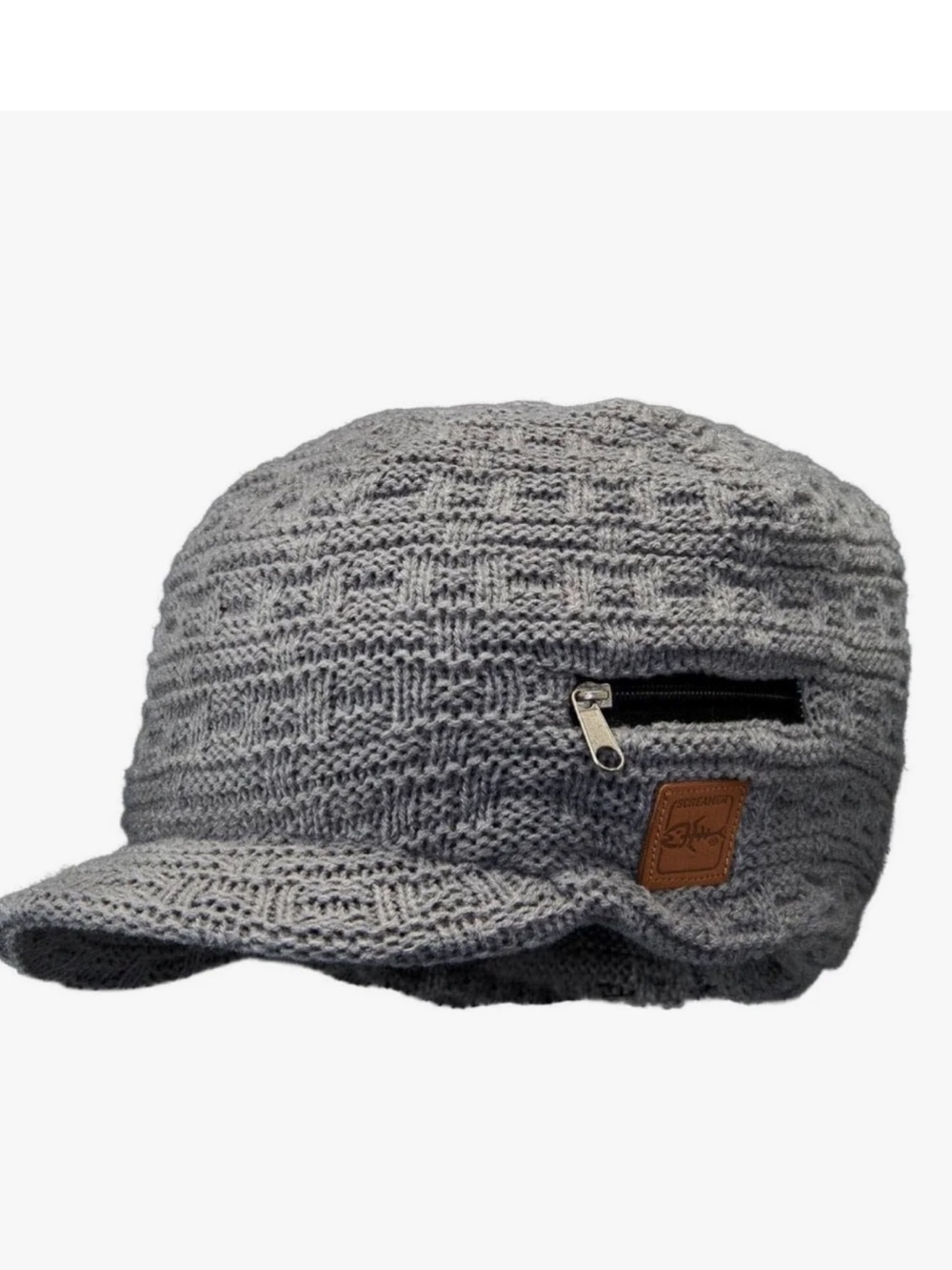 Screamer -Marcus -Gray Knit Visor Hat with Zipper Pocket